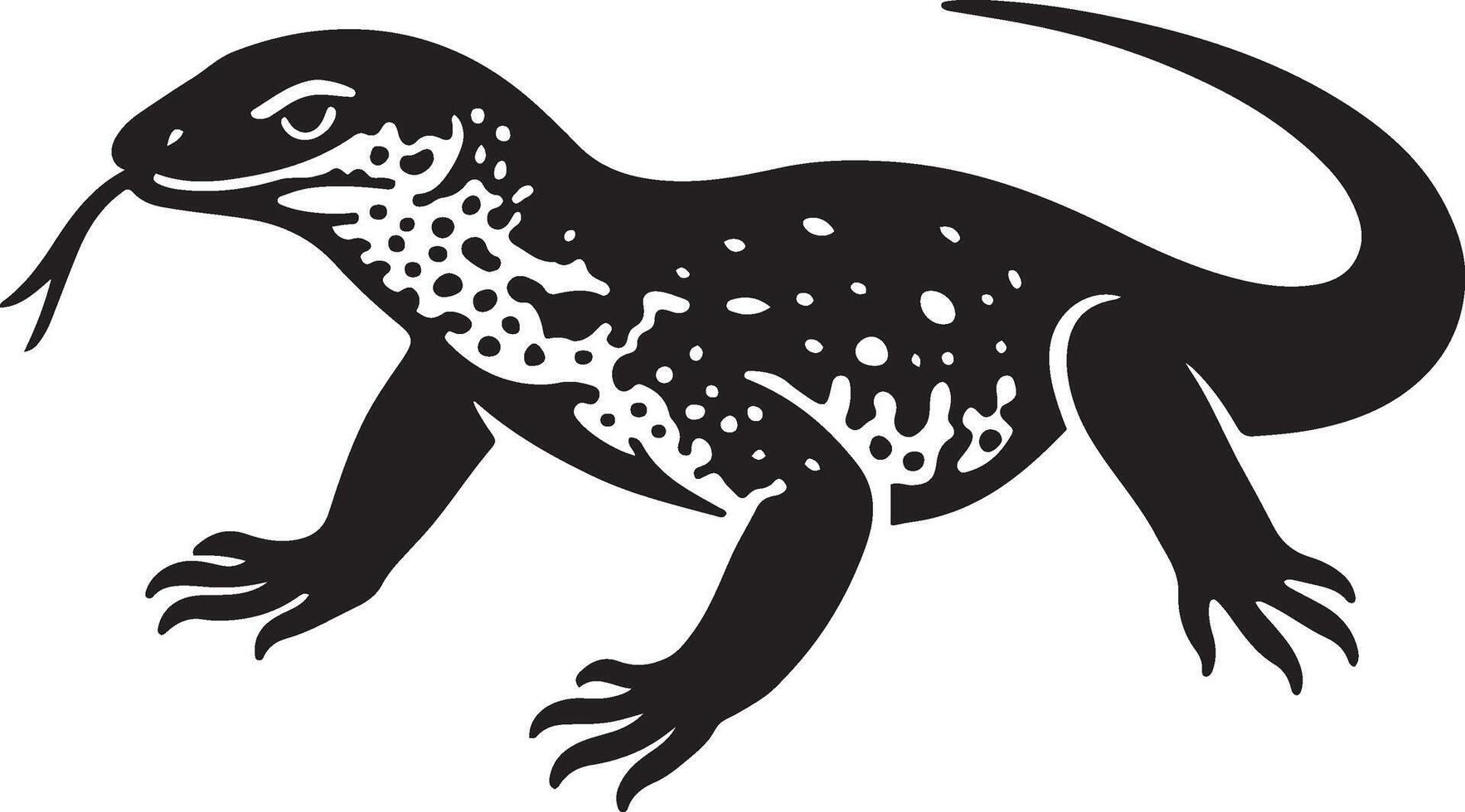 Monitored lizard illustration clean style, Reptile animal black and white design vector
