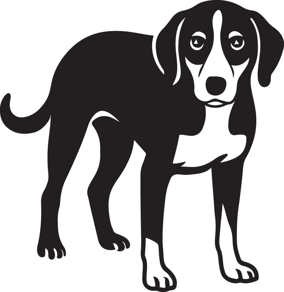 Dog silhouette standing alert black and white, Watchful pet canine design art vector