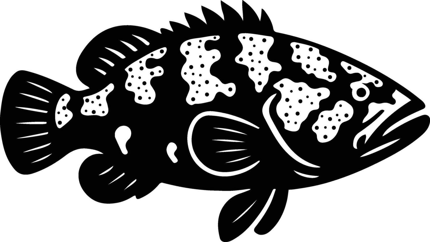 Spotted fish black and white drawing, Detailed aquatic animal silhouette design vector