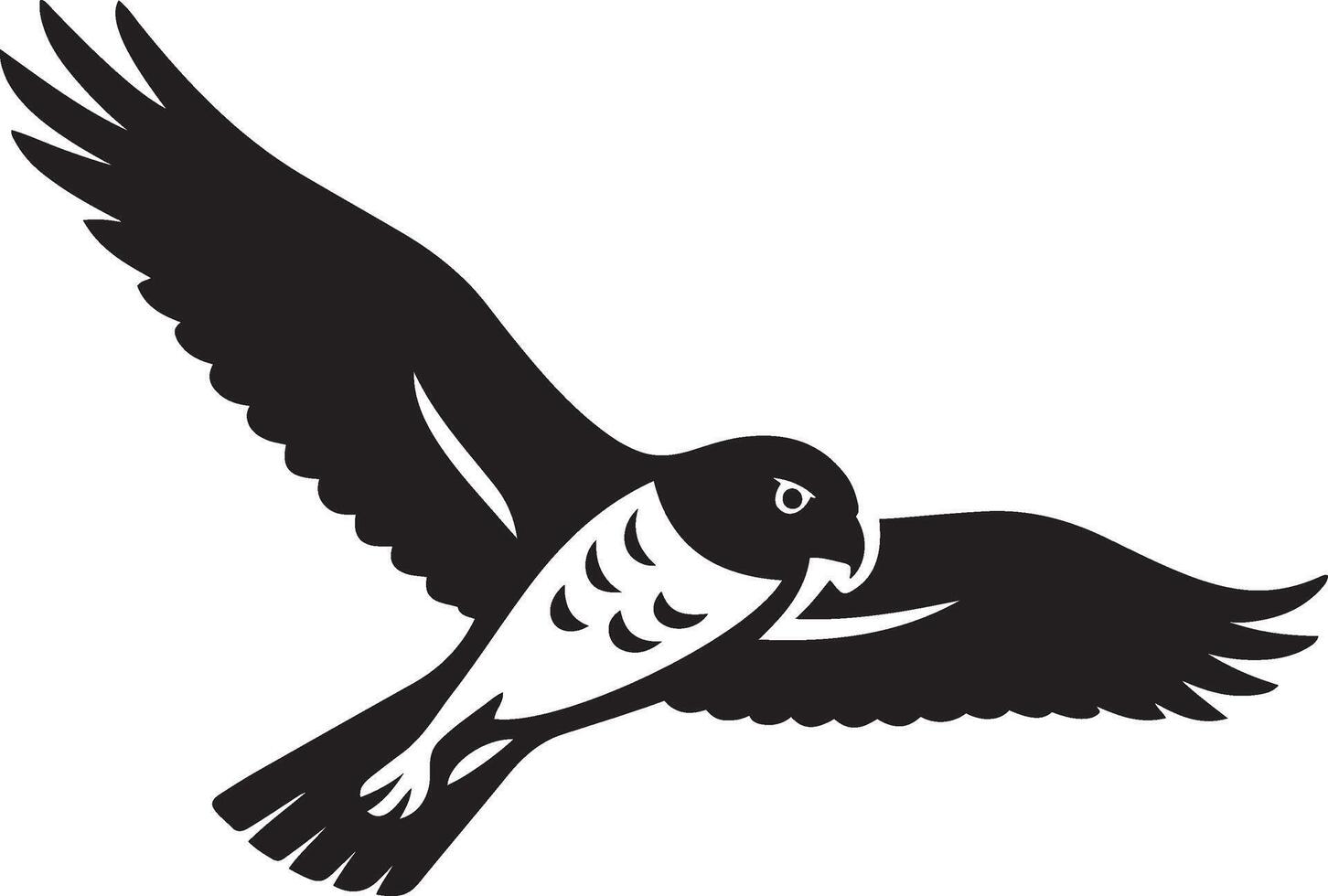 Bold silhouette of a falcon in flight, Raptor bird flying drawing vector