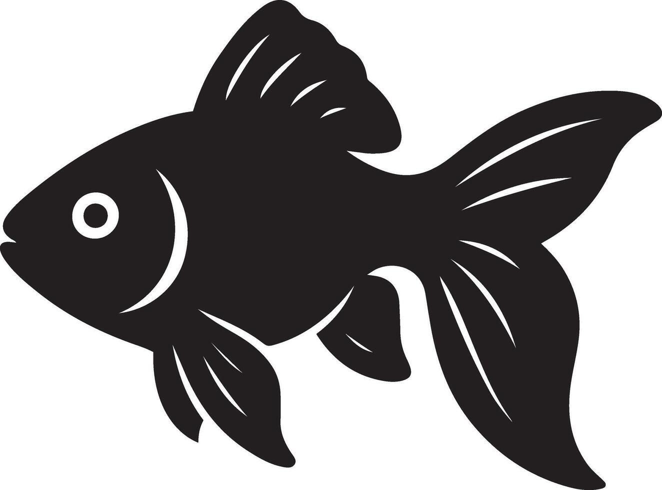 Goldfish black silhouette minimal style, Simple aquarium fish clean drawing vector