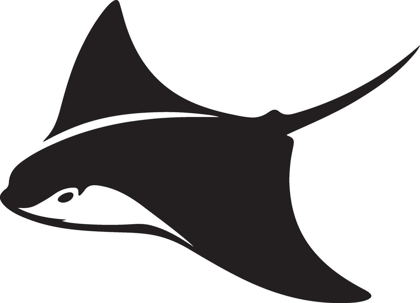 Majestic manta ray silhouette simple style, Graceful sea creature black and white design vector