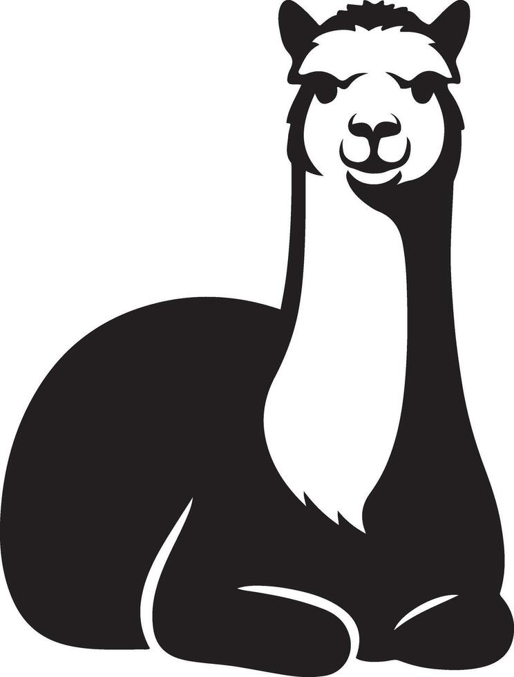 Friendly alpaca silhouette graphic, Cute alpaca black and white animal art vector