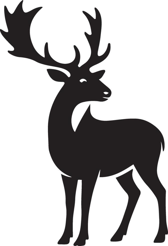Simple black silhouette of a deer standing still, Animal profile art minimal vector