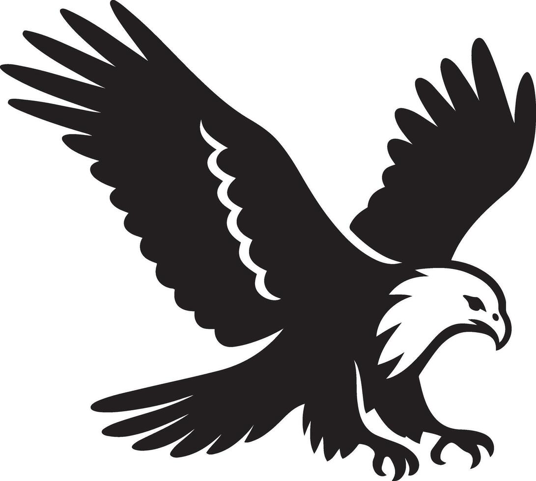 Powerful silhouette of a soaring eagle, Raptor in flight black and white style vector