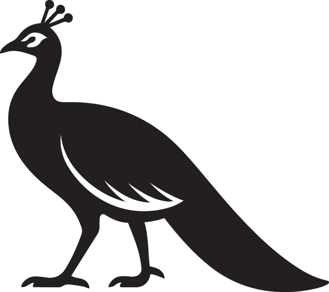 Peacock silhouette elegant black and white art, Beautiful bird profile minimal design vector