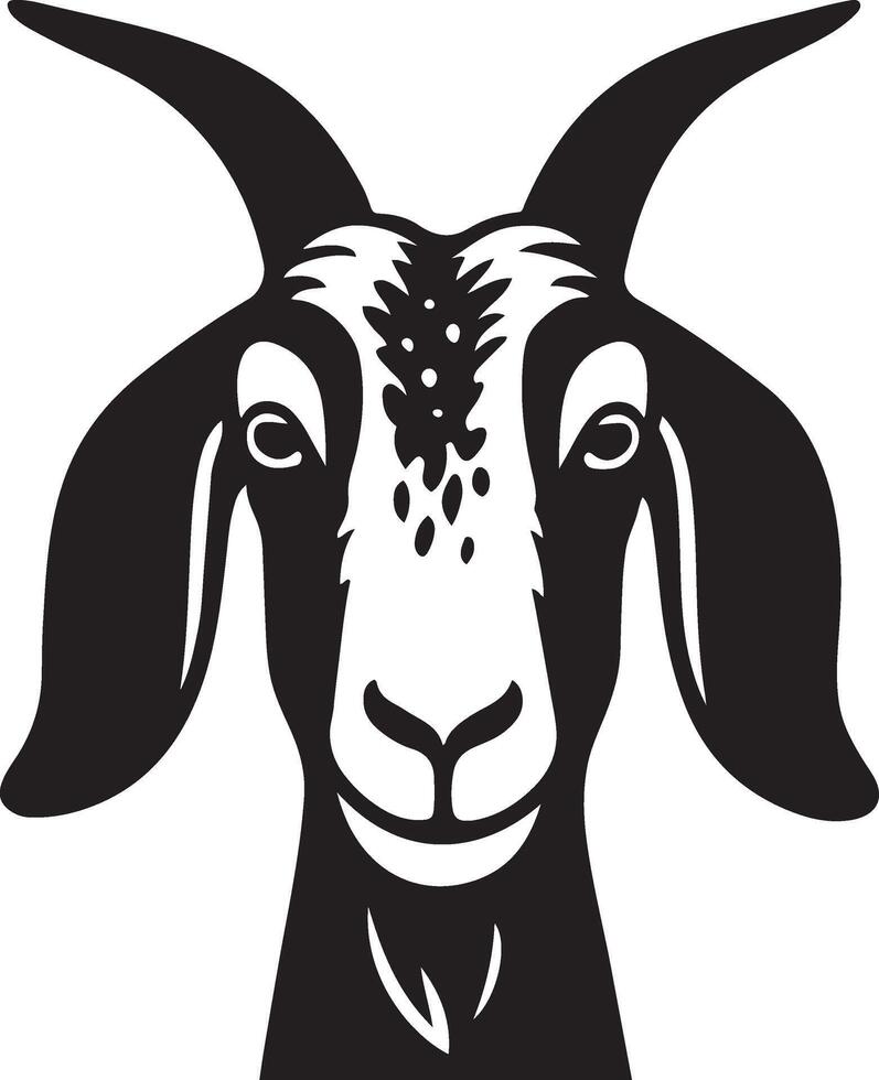 Simple black and white illustration of a friendly goat head, Cute farm animal drawing vector