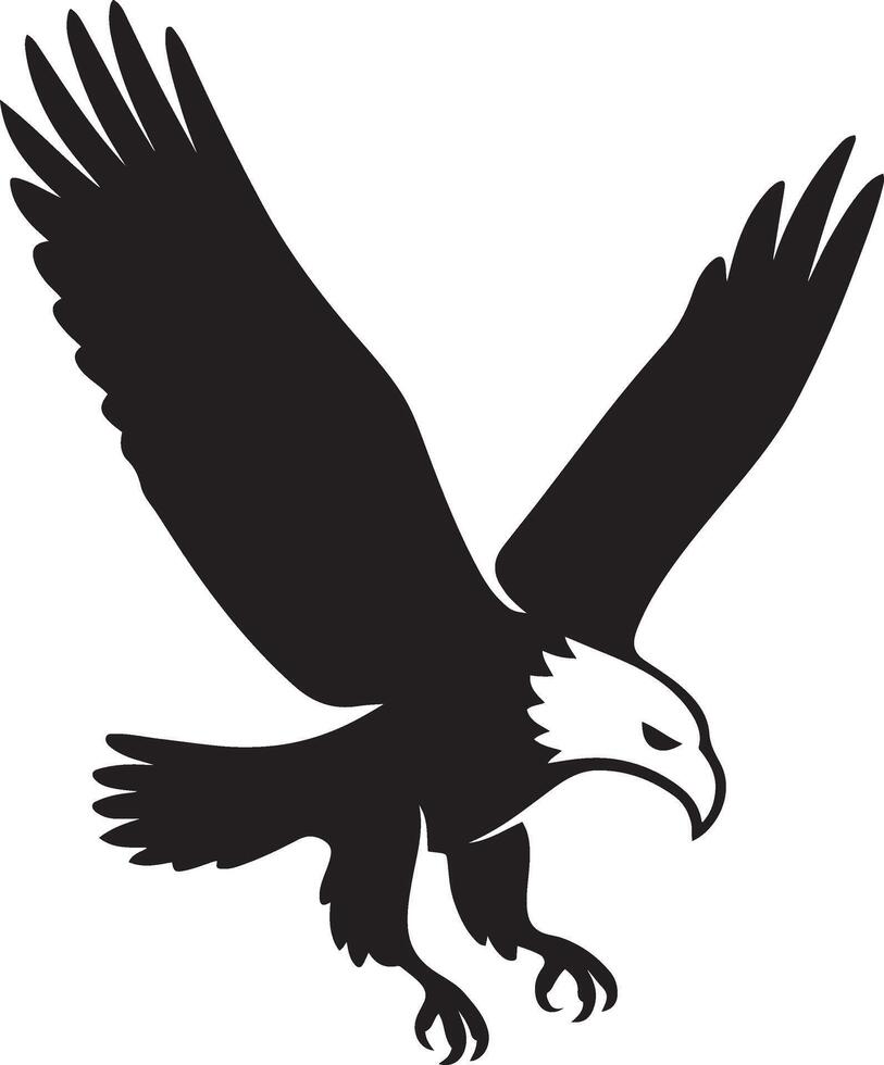 Powerful bald eagle in flight silhouette, Majestic eagle soaring high design vector