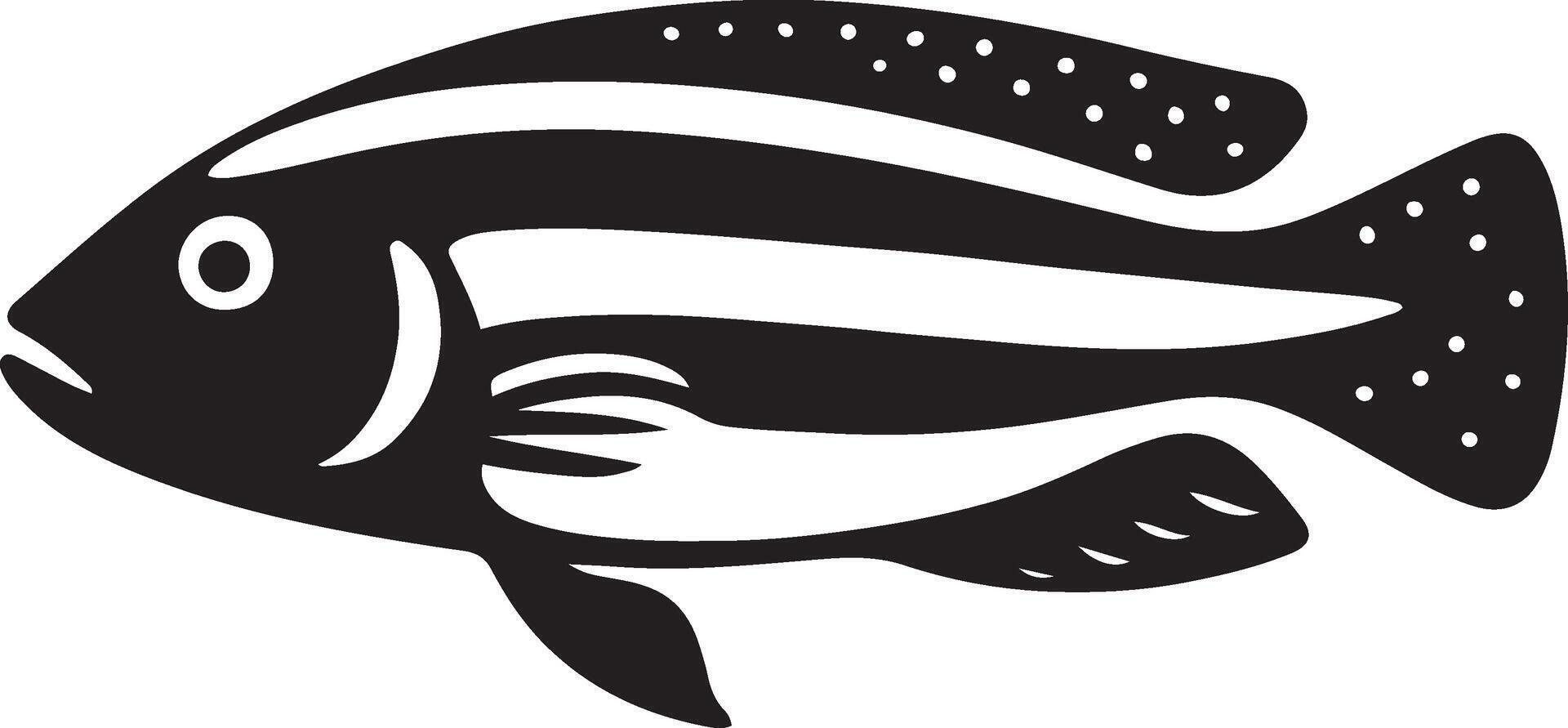 Simple black and white illustration of a fish, Basic sea animal sketch vector