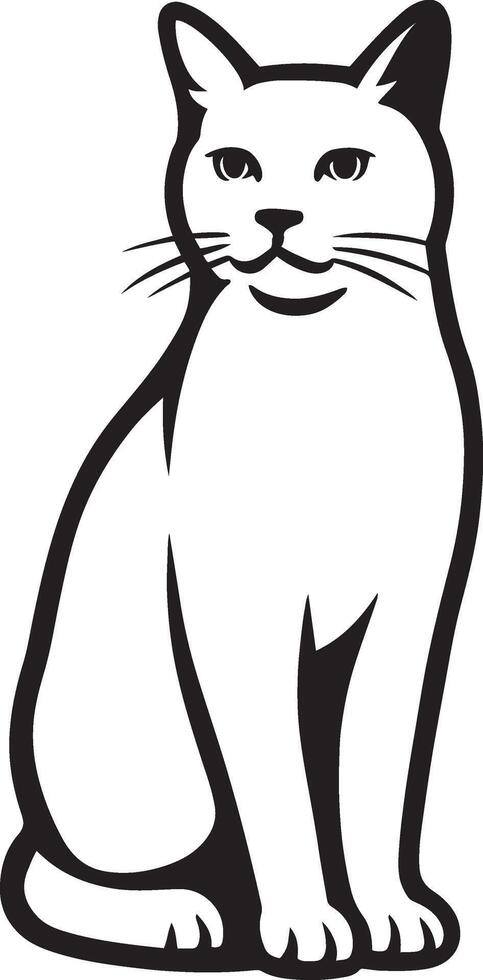 Sitting cat black and white illustration, Simple pet cat sitting silhouette drawing vector