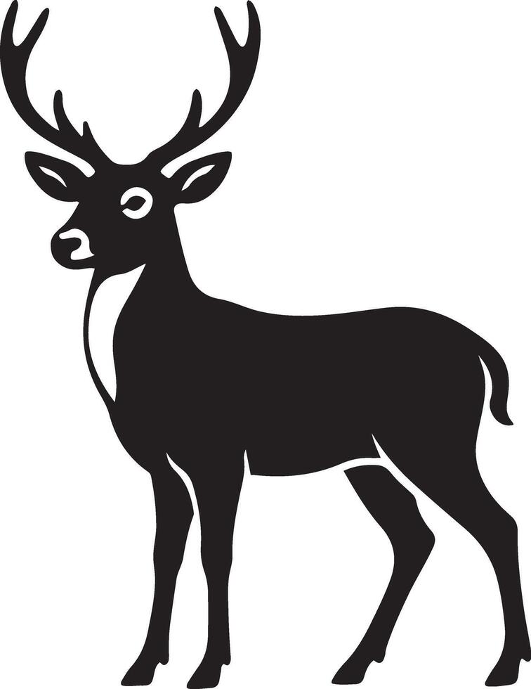 Simple deer silhouette black illustration design, Standing forest deer pose vector