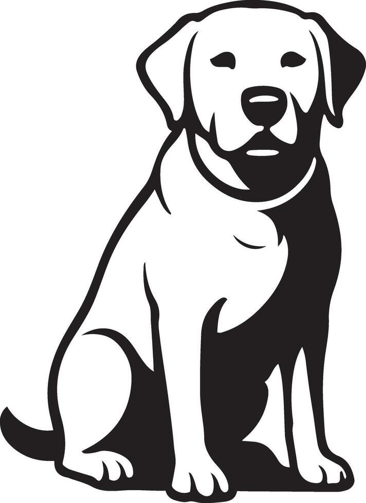 Sitting labrador retriever silhouette, Calm labrador pet dog black white sketch vector