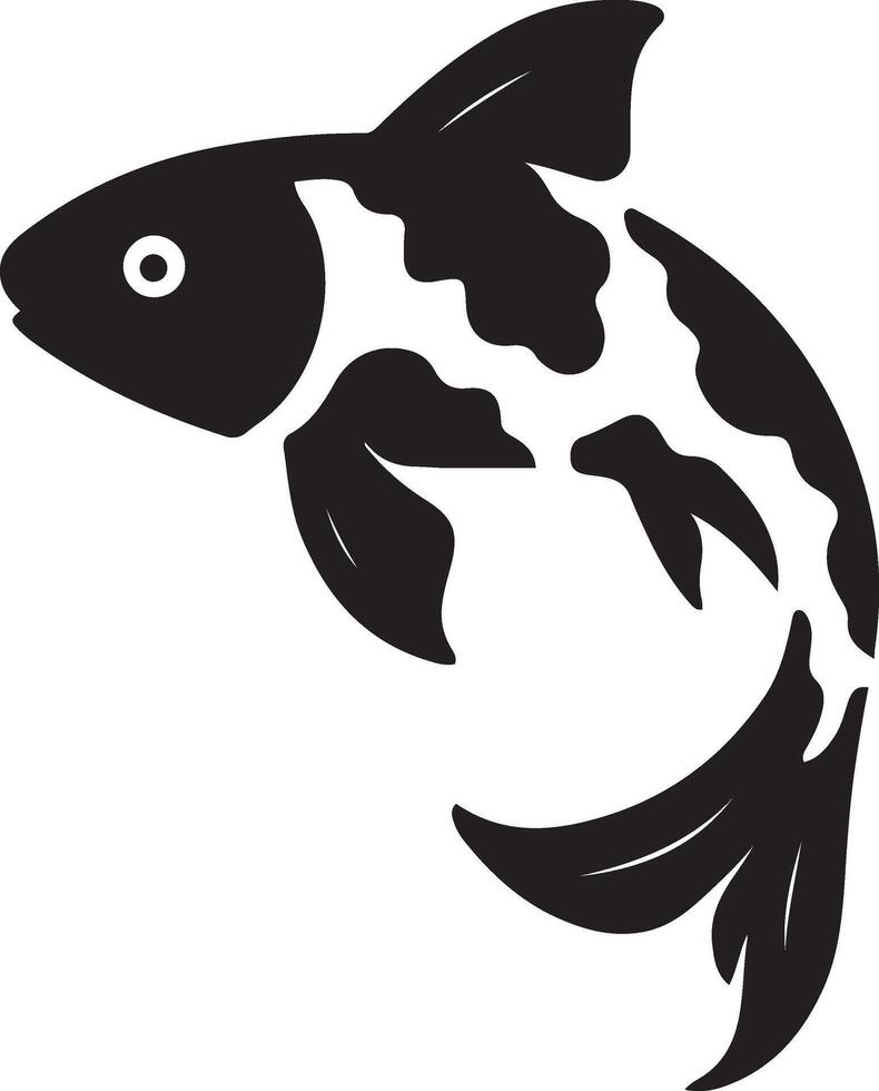 Koi fish silhouette bold black and white, Japanese pond fish minimal line style vector