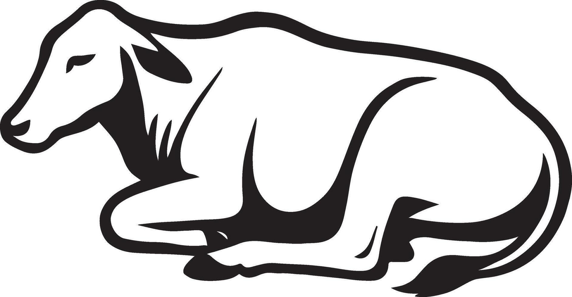 Resting cow black and white graphic art, Cow laying down silhouette minimal design vector