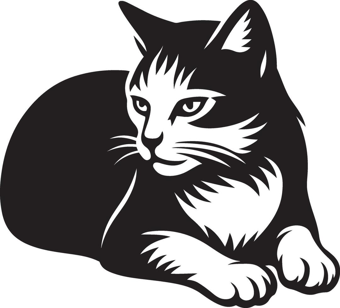 Cat silhouette design black and white art, Elegant house cat for decor themes vector