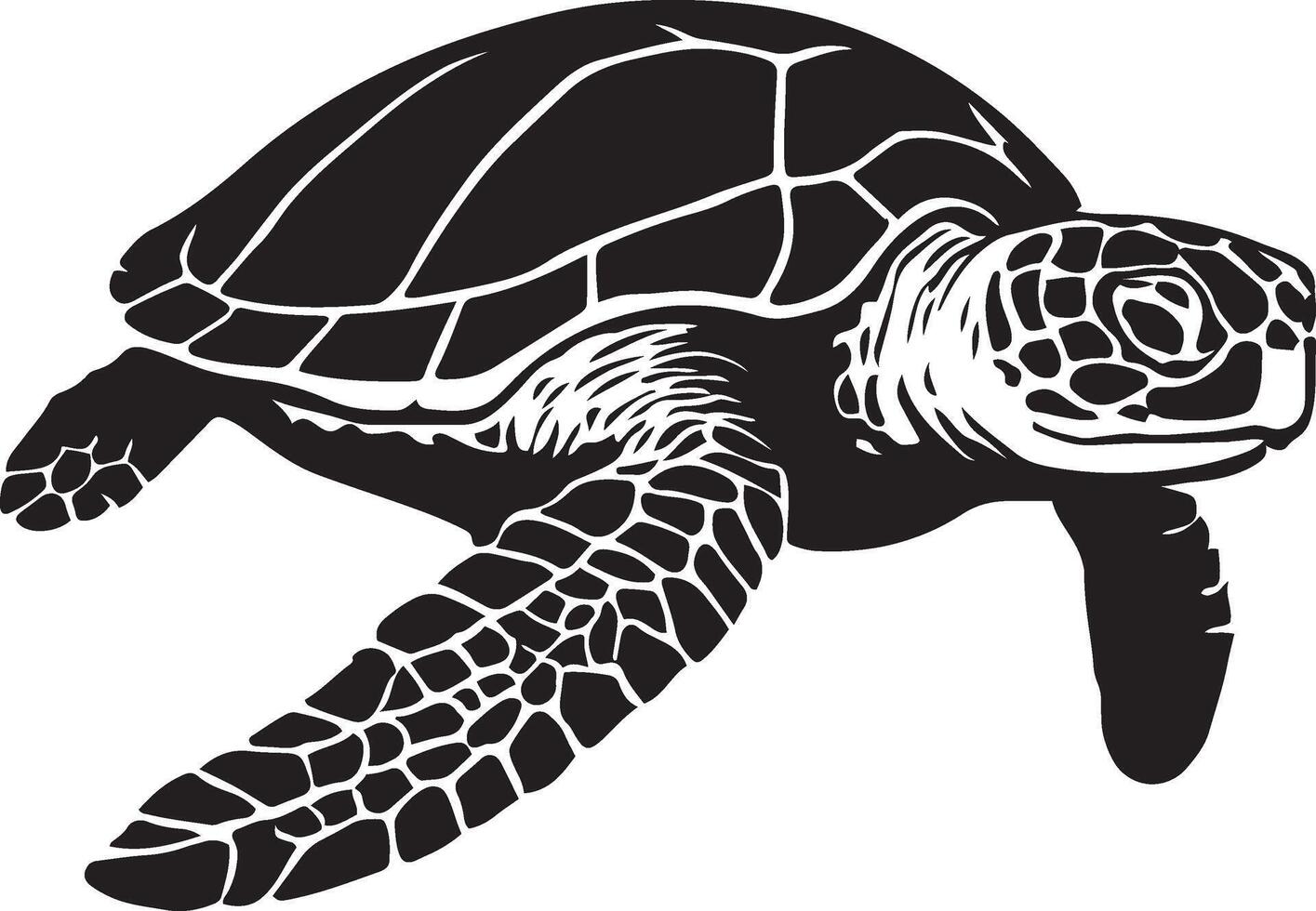 Sea turtle striking silhouette black design, Powerful sea creature minimal vector
