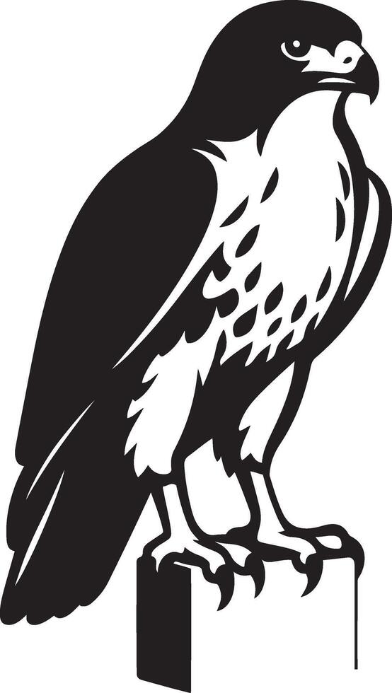 Majestic falcon perched on a post illustration, Resting bird of prey silhouette vector