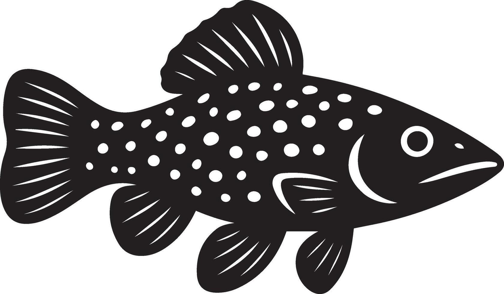 Dotted fish silhouette design, Patterned aquatic creature black white art vector