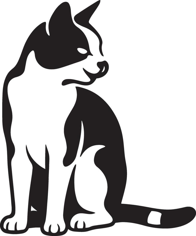 Side view cat silhouette black and white, Cat profile walking pose elegant drawing vector