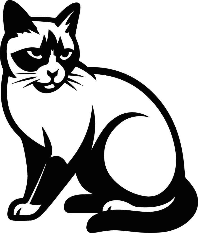Siamese cat black and white illustration style, Elegant breed cat detailed drawing vector