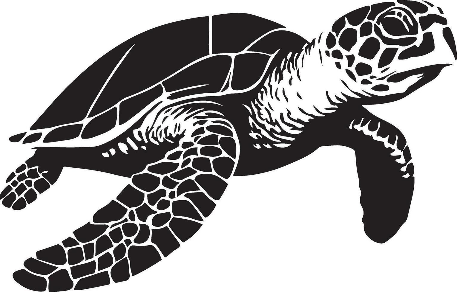 Sea turtle elegant silhouette black and white, Graceful marine turtle flat artwork vector