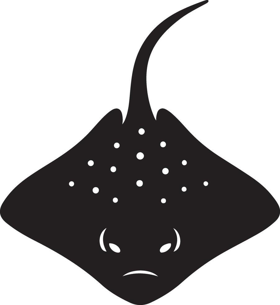 Angry stingray silhouette bold black art, Ocean stingray dramatic line design vector