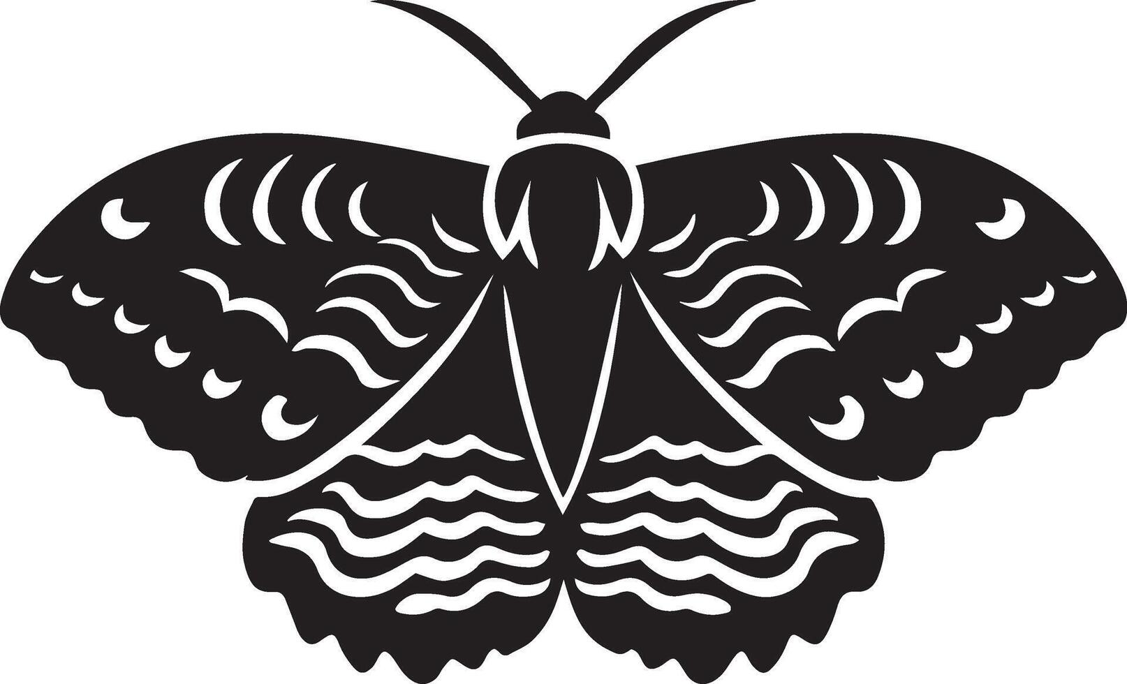 Stylized moth illustration design, Simple moth black and white drawing vector