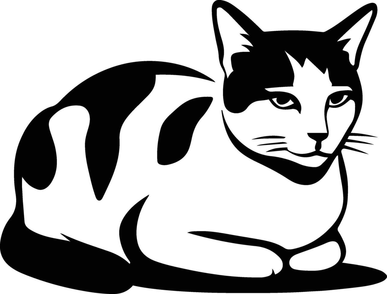 Resting cat stylized illustration black and white, Sleeping cat minimalist pet drawing vector