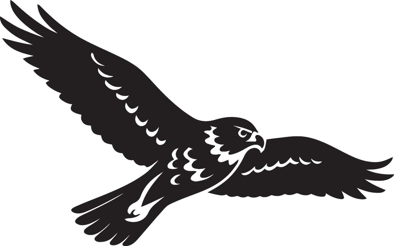 Powerful falcon silhouette in flight, Fierce predator in air black and white vector