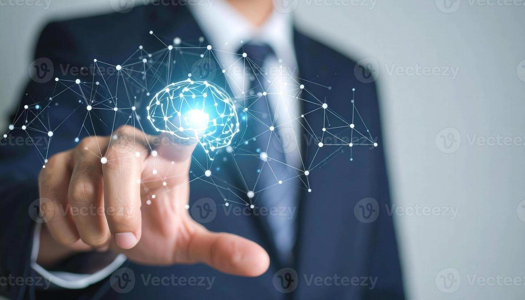 Businessman Interacting with Digital Brain Concept for Intelligence Control photo