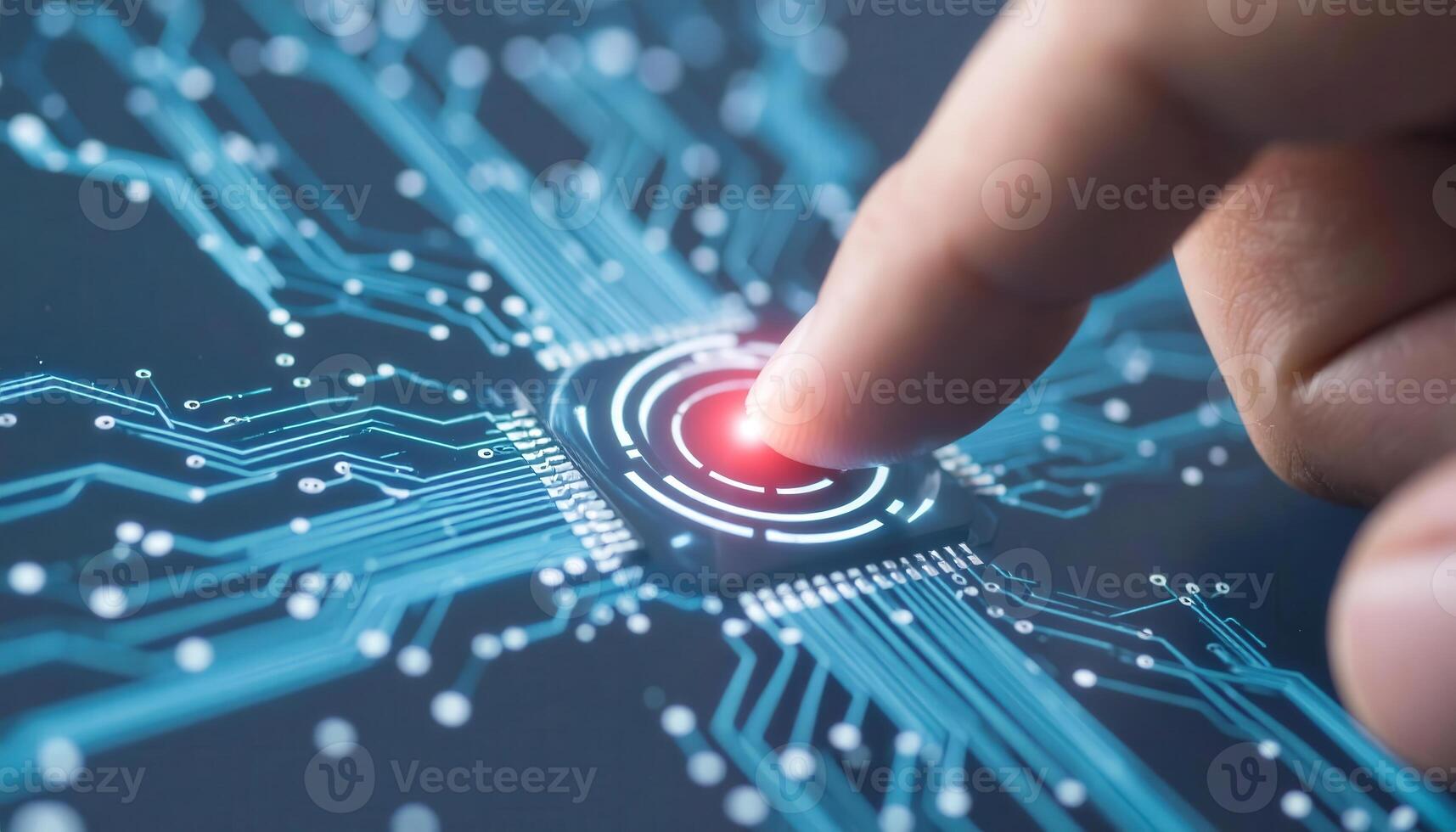 Detailed Close-Up of a Finger Pressing on a Circuit Board Dial photo