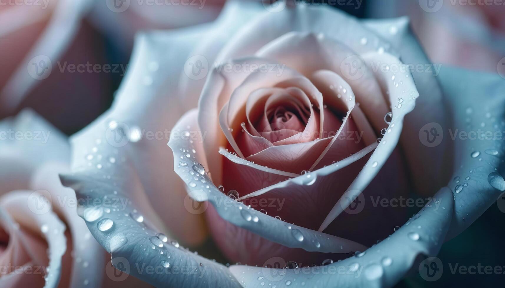 Close-Up View of a Delicate Pink Rose with Water Drops on Petals photo