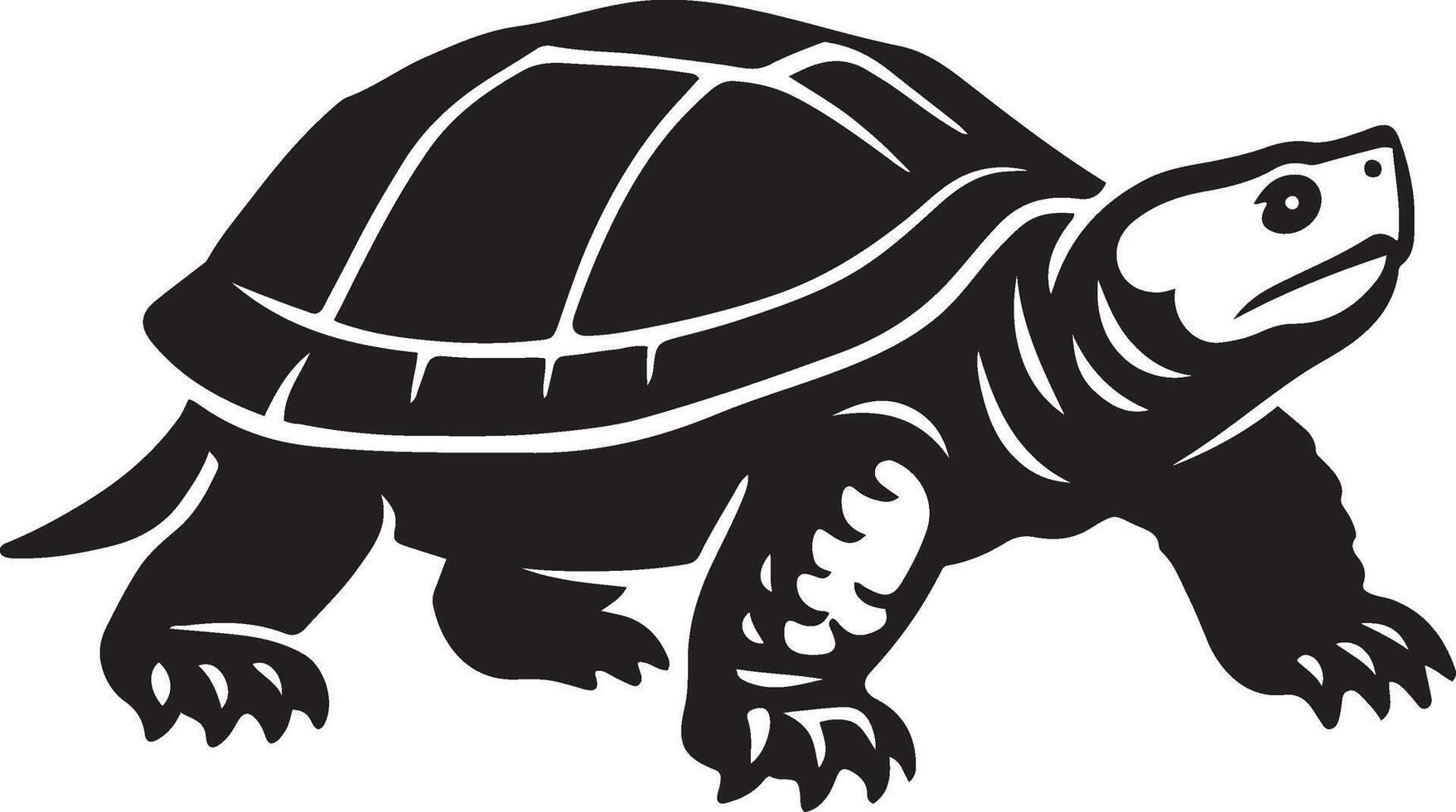 Walking turtle silhouette black and white sketch, Tortoise in motion simple outline design vector