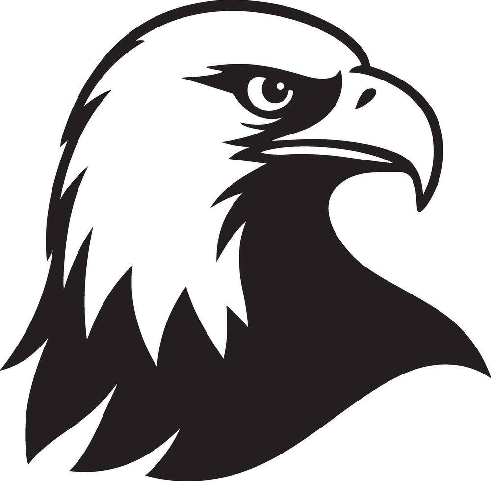 Bold black and white eagle head silhouette, Fierce raptor face minimal art vector