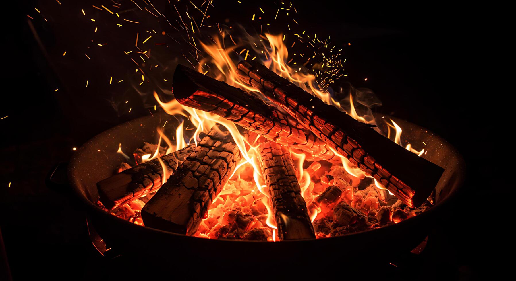 A fire is burning in a metal bowl photo