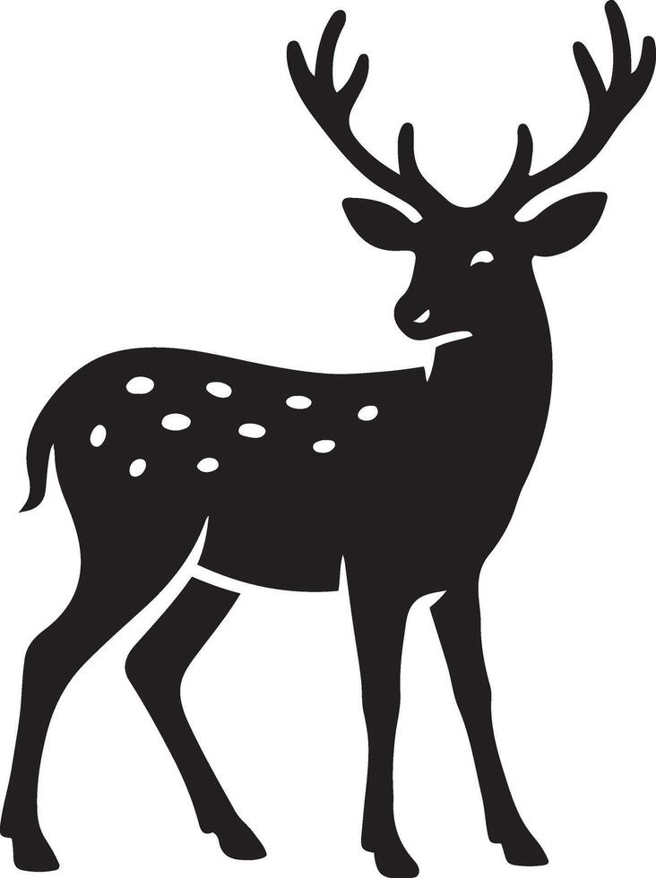 Spotted deer elegant silhouette black style, Beautiful forest animal artwork clean line vector