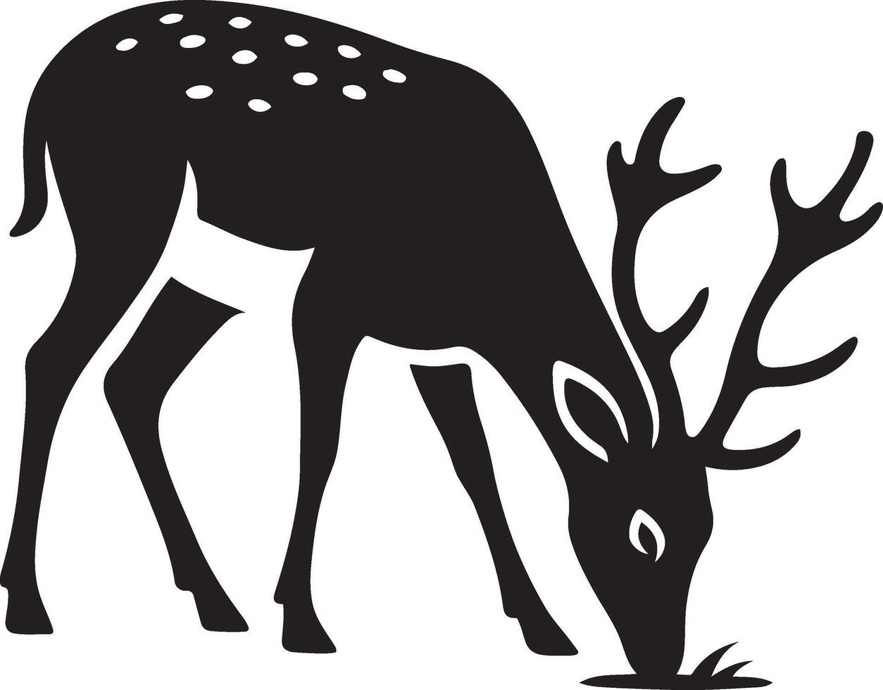 Grazing deer black silhouette simple shape, Forest animal line illustration vector
