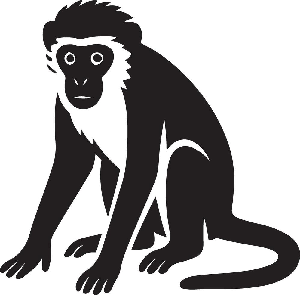 Monkey silhouette nature themed, Tropical animal design bold black art vector