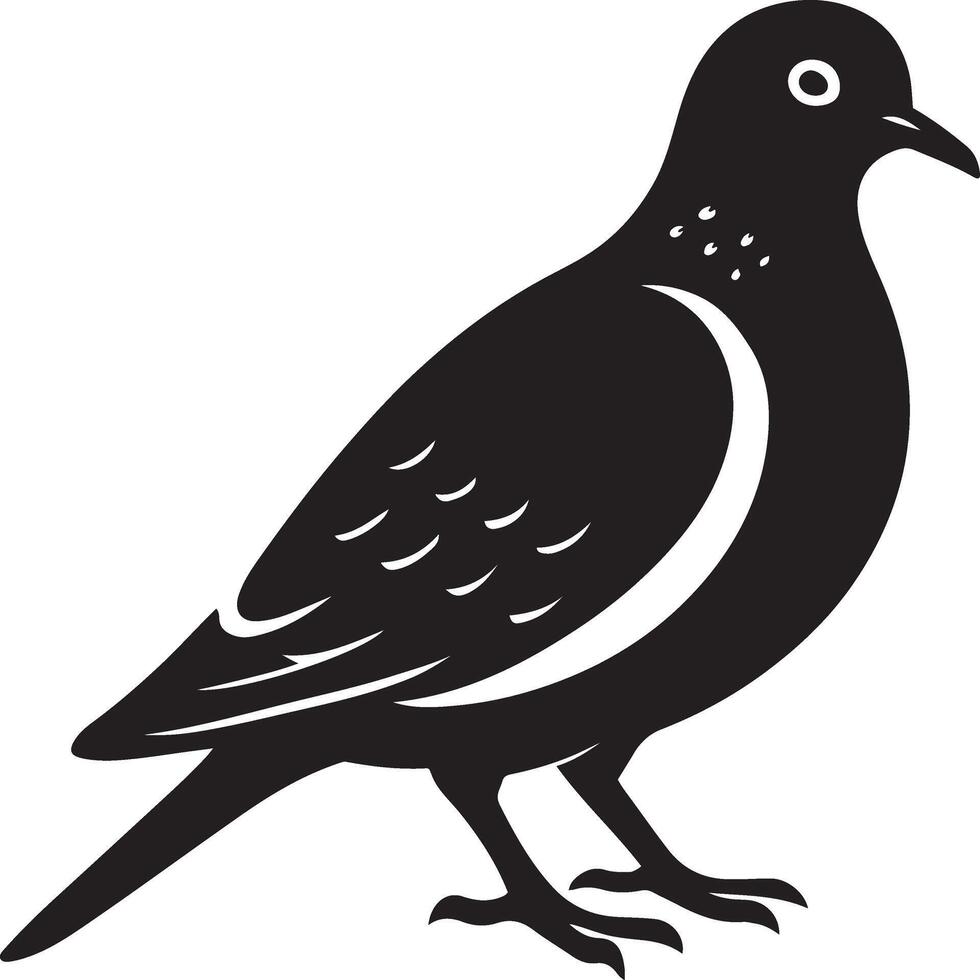 Pigeon silhouette elegant black and white, Urban bird minimal design art vector