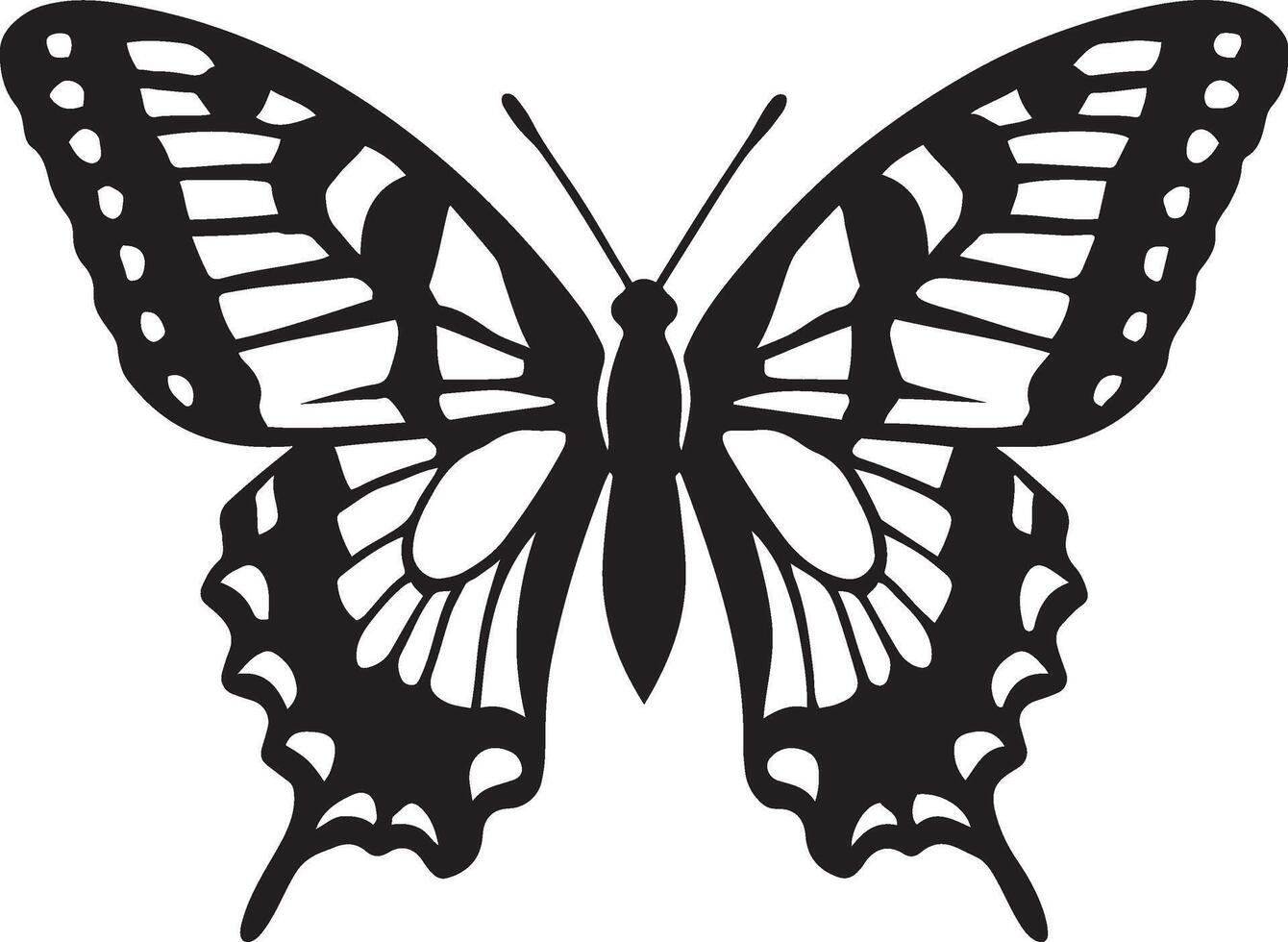 Elegant butterfly silhouette black and white design, Stylish butterfly graphic minimal line art vector
