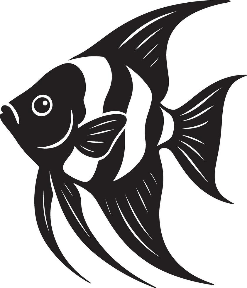 Elegant black and white angelfish silhouette, Graceful aquatic animal design vector