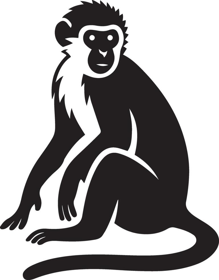 Monkey silhouette black and white minimal, Jungle animal clean style art vector