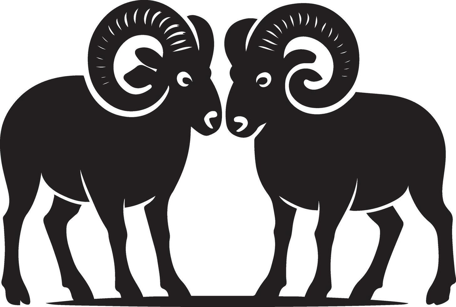 Two rams facing each other silhouette, Sheep confrontation bold style vector