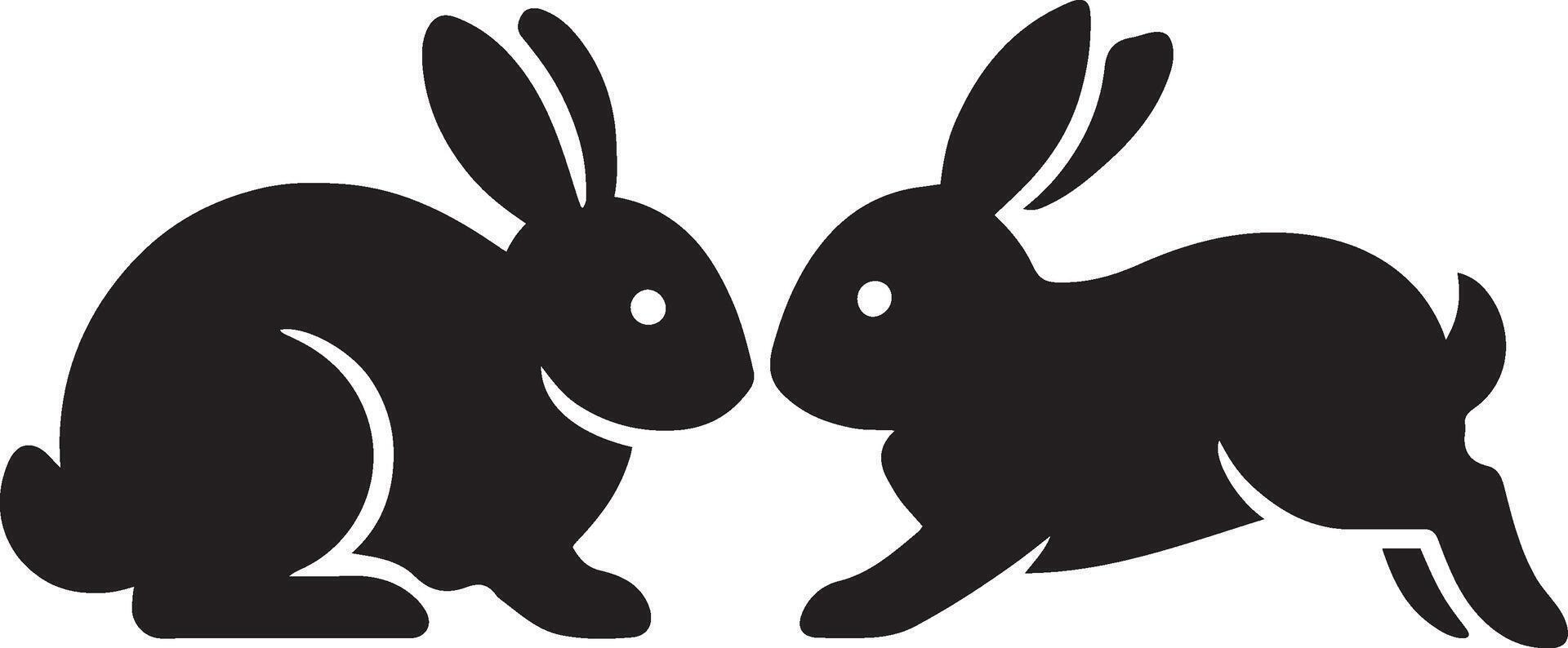 Two rabbits facing each other in a simple graphic design, Bunny pair minimal silhouette vector