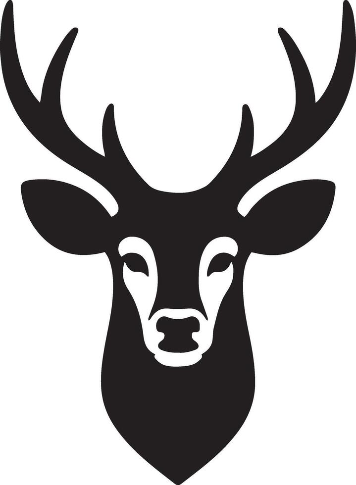 Deer head black and white silhouette design, Elegant antlers wildlife sketch vector