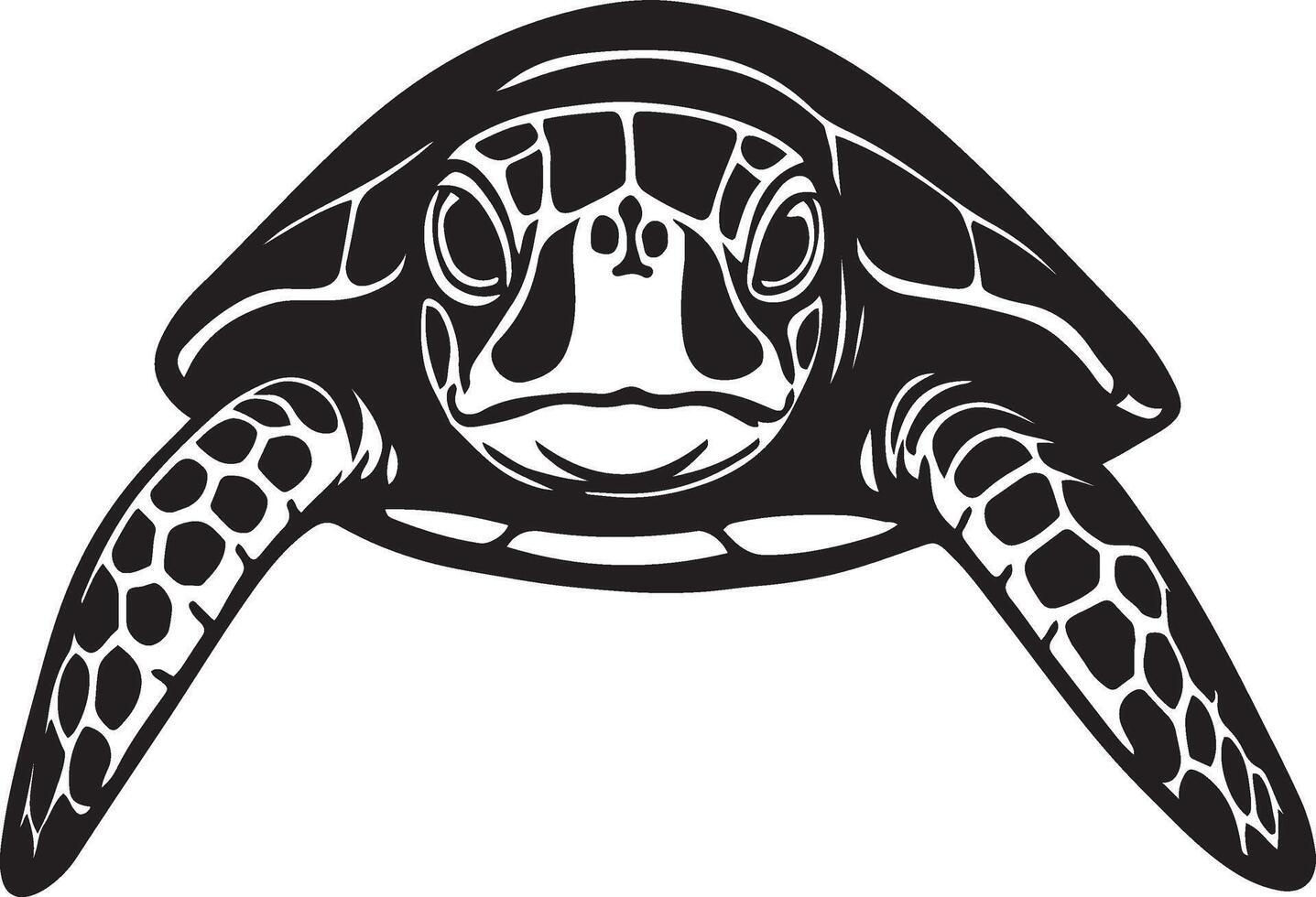 Sea turtle detailed black illustration, Realistic sea turtle in minimal design vector