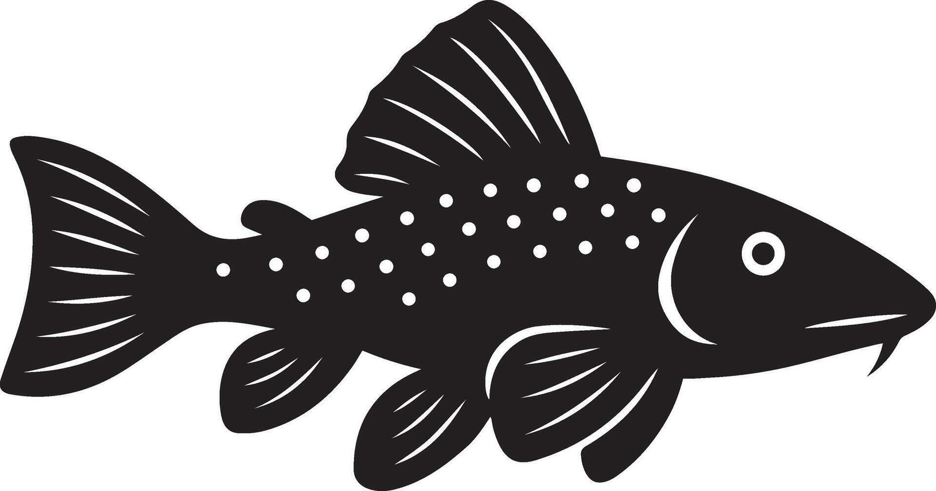 Black catfish illustration design, Bottom feeder aquatic fish silhouette vector