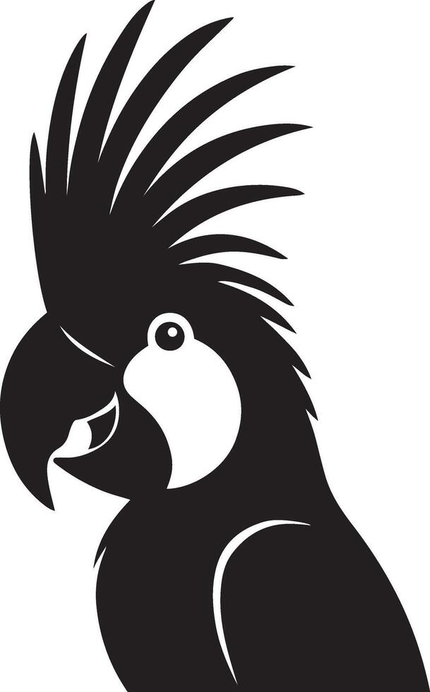 Cockatoo profile elegant black and white art, Parrot species in side view silhouette vector