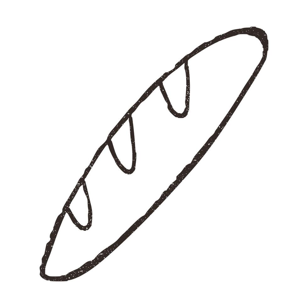 French baguette, illustration isolated on white background. Outline sketch style with grunge vintage texture. Cafe and bakery concept. vector