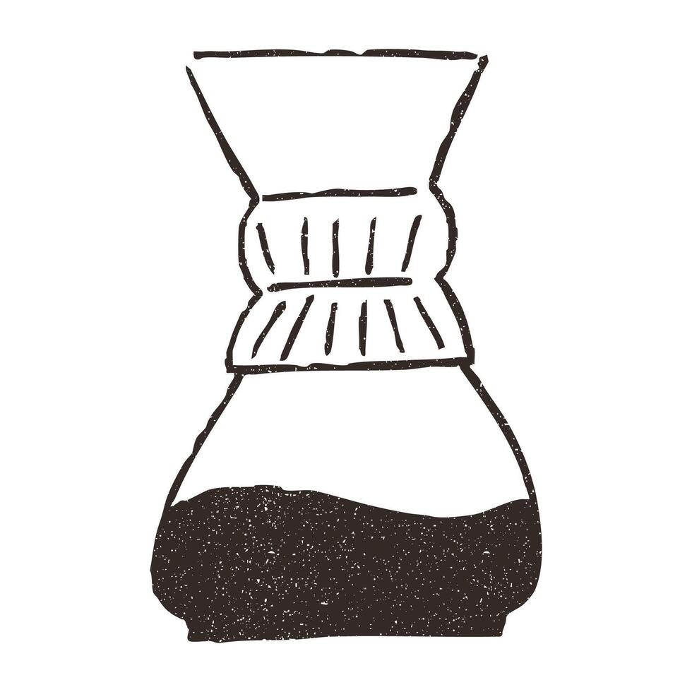 Pour over drip coffee tool, hand drawn doodle, illustration isolated on white background. Outline sketch style with grunge vintage texture. Cafe concept. vector